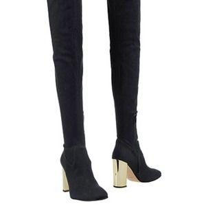 NIB $678 Spaziomoda Italy black denim over the knee tall boots. IT 40 US 9